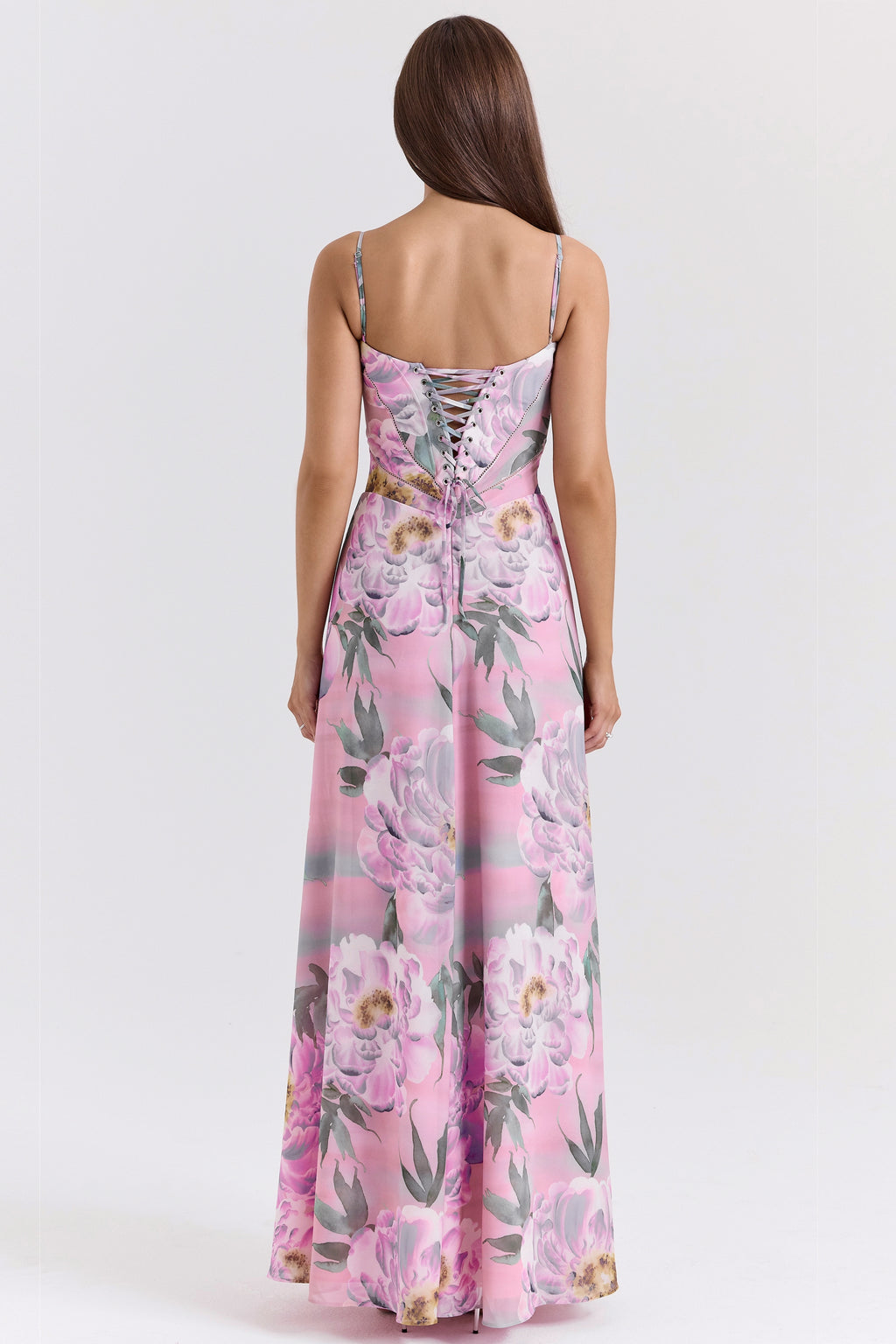 Seren pink floral print lace back maxi dress Bridesmaid Collection