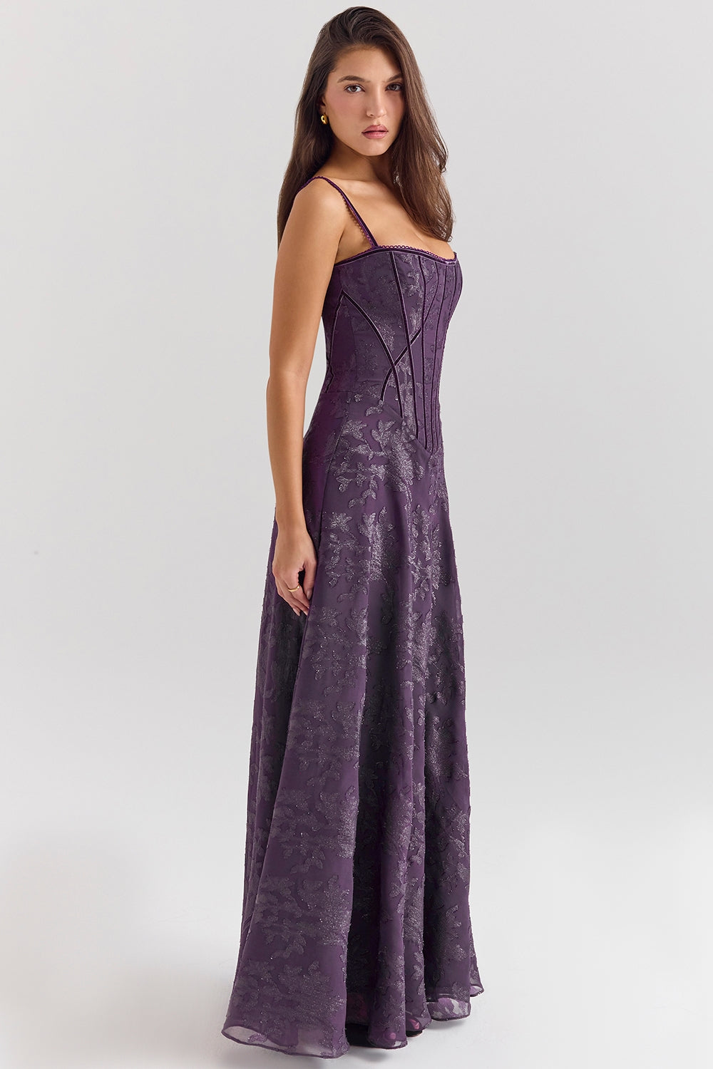 Esme grape lurex chiffon maxi dress Bridesmaid Collection