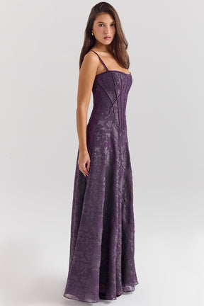 Esme grape lurex chiffon maxi dress Bridesmaid Collection