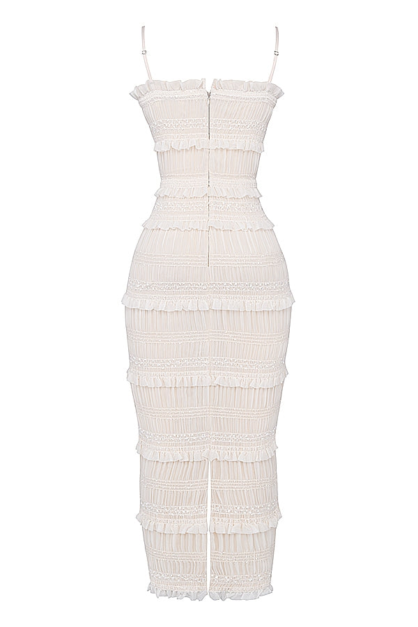 Solana ivory sequin pleat maxi dress