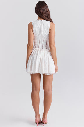 Sarita white cotton broderie anglais plunge mini dress