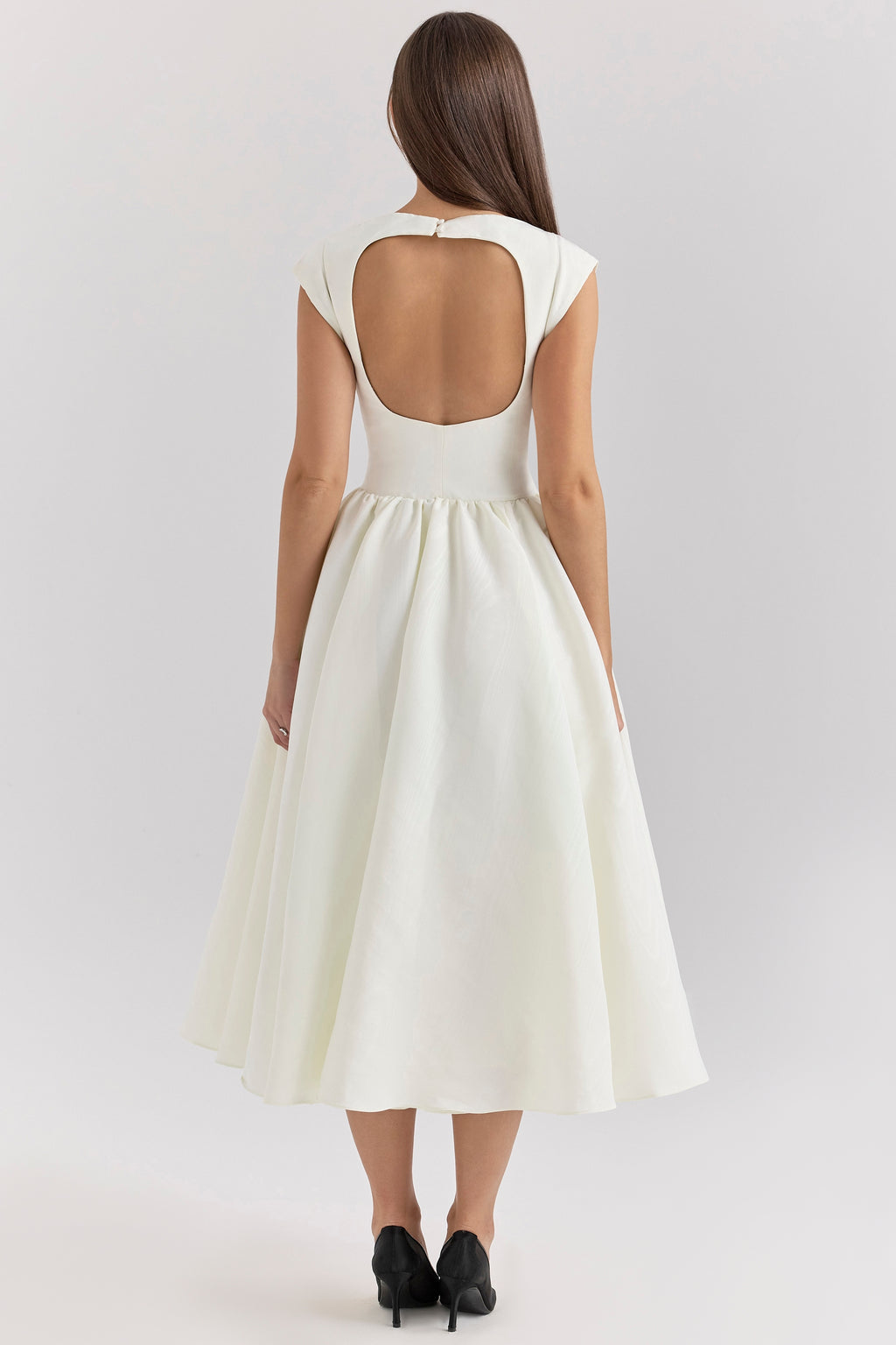 Debutante ivory moire satin midi dress
