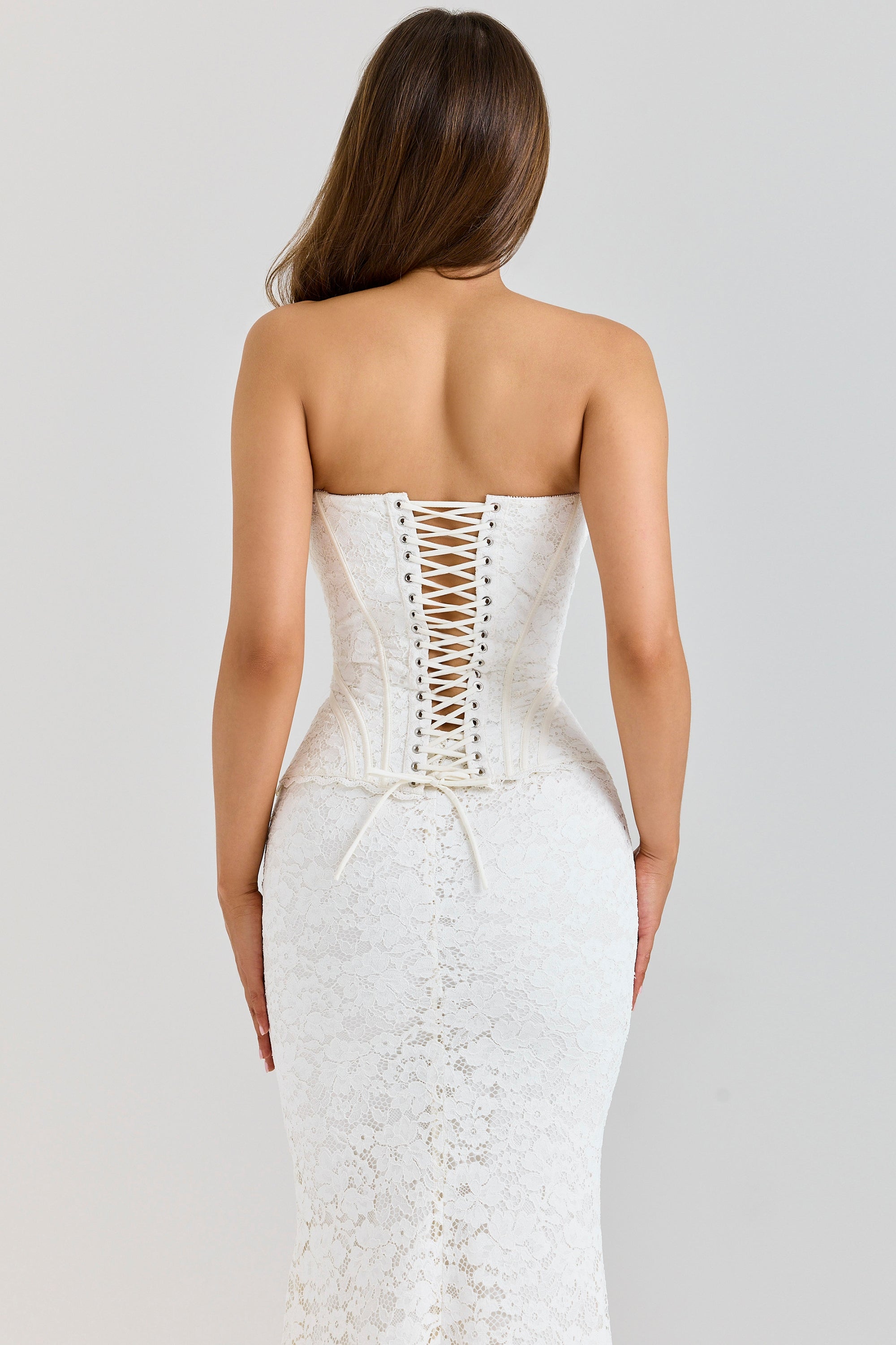 Solaine ivory lace corset maxi dress