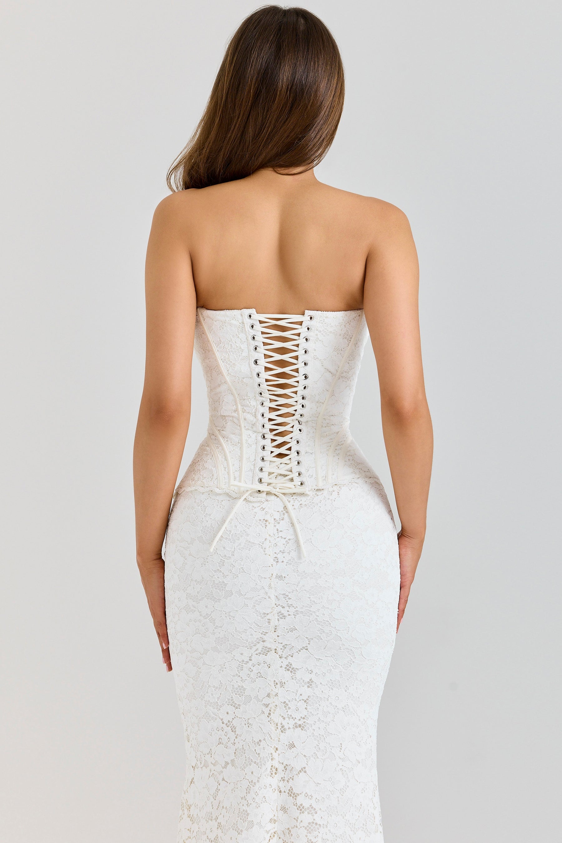 Solaine ivory lace corset maxi dress