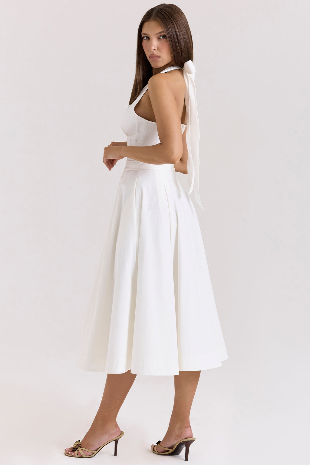 Allena white stretch cotton halter midi sundress
