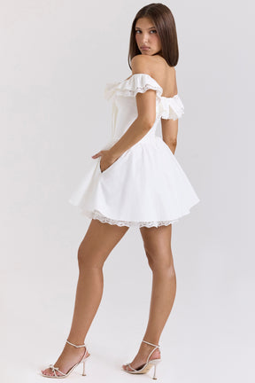 Jaide white cotton off shoulder corset mini dress