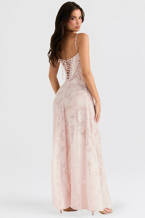 Seren soft pink floral lace back maxi dress Bridesmaid Collection