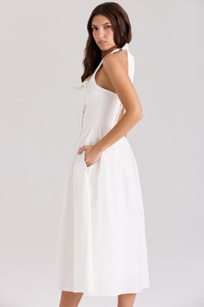 Emilia white cotton halter neck midi dress