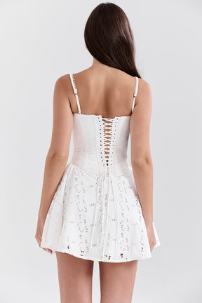 Elara white broderie anglais mini dress
