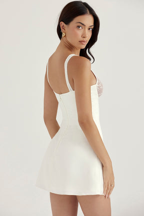 Cassandra ivory satin and lace mini dress