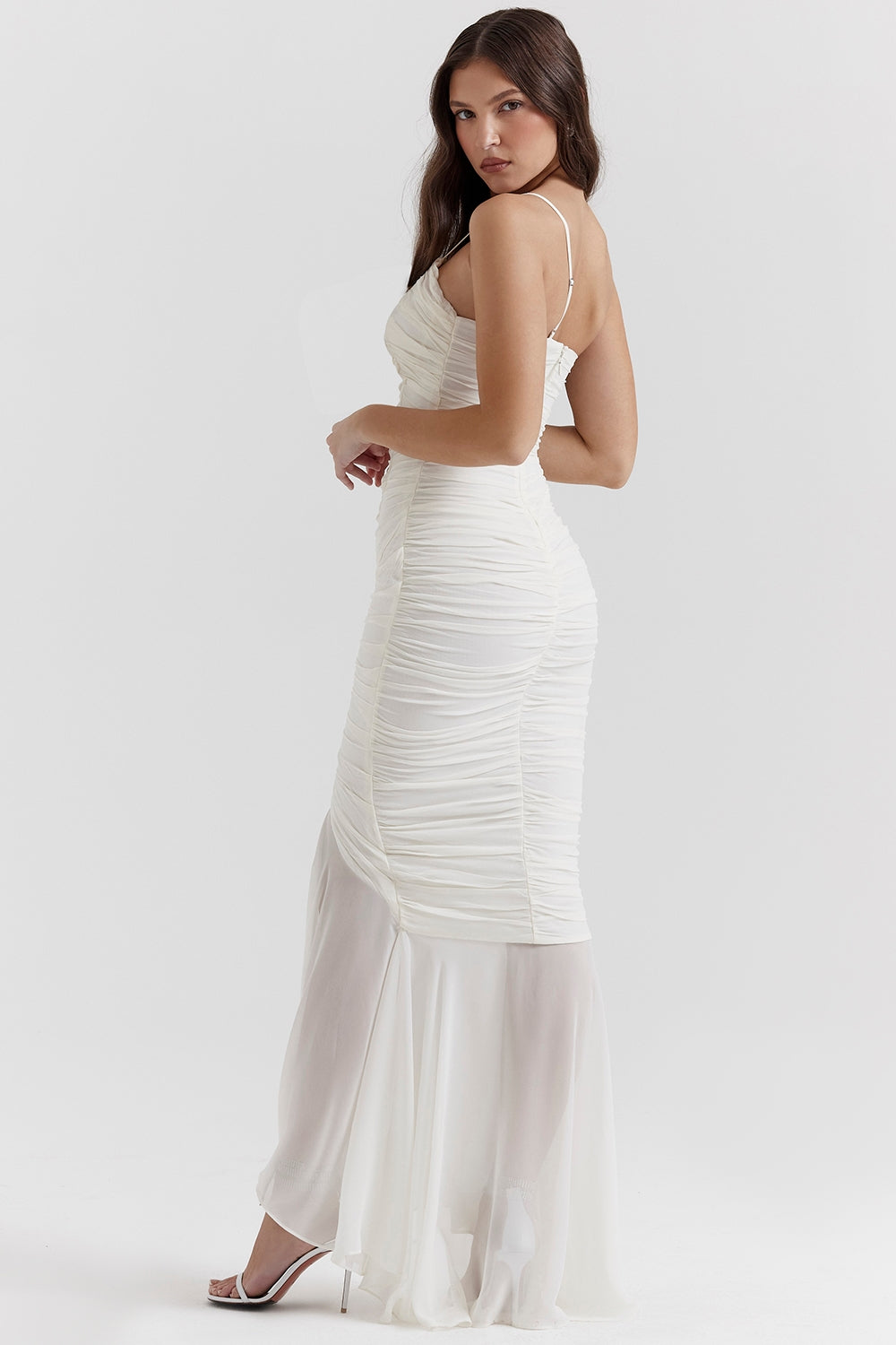 Pearla ivory ruched maxi dress
