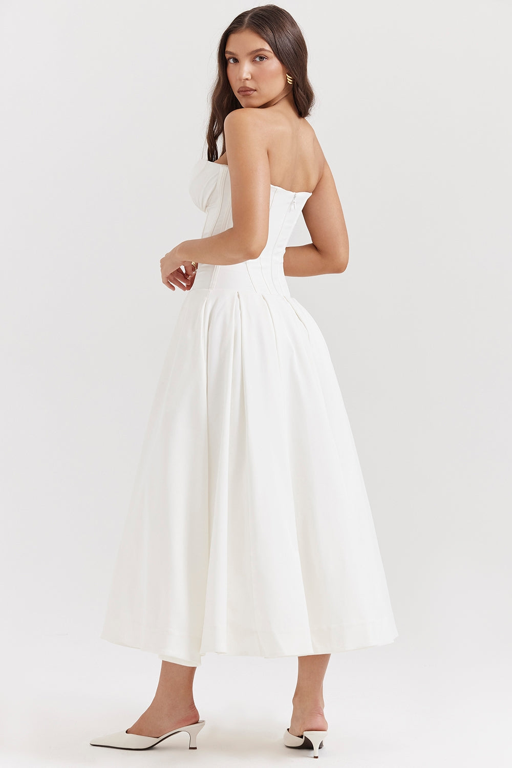 Lady white strapless midi dress