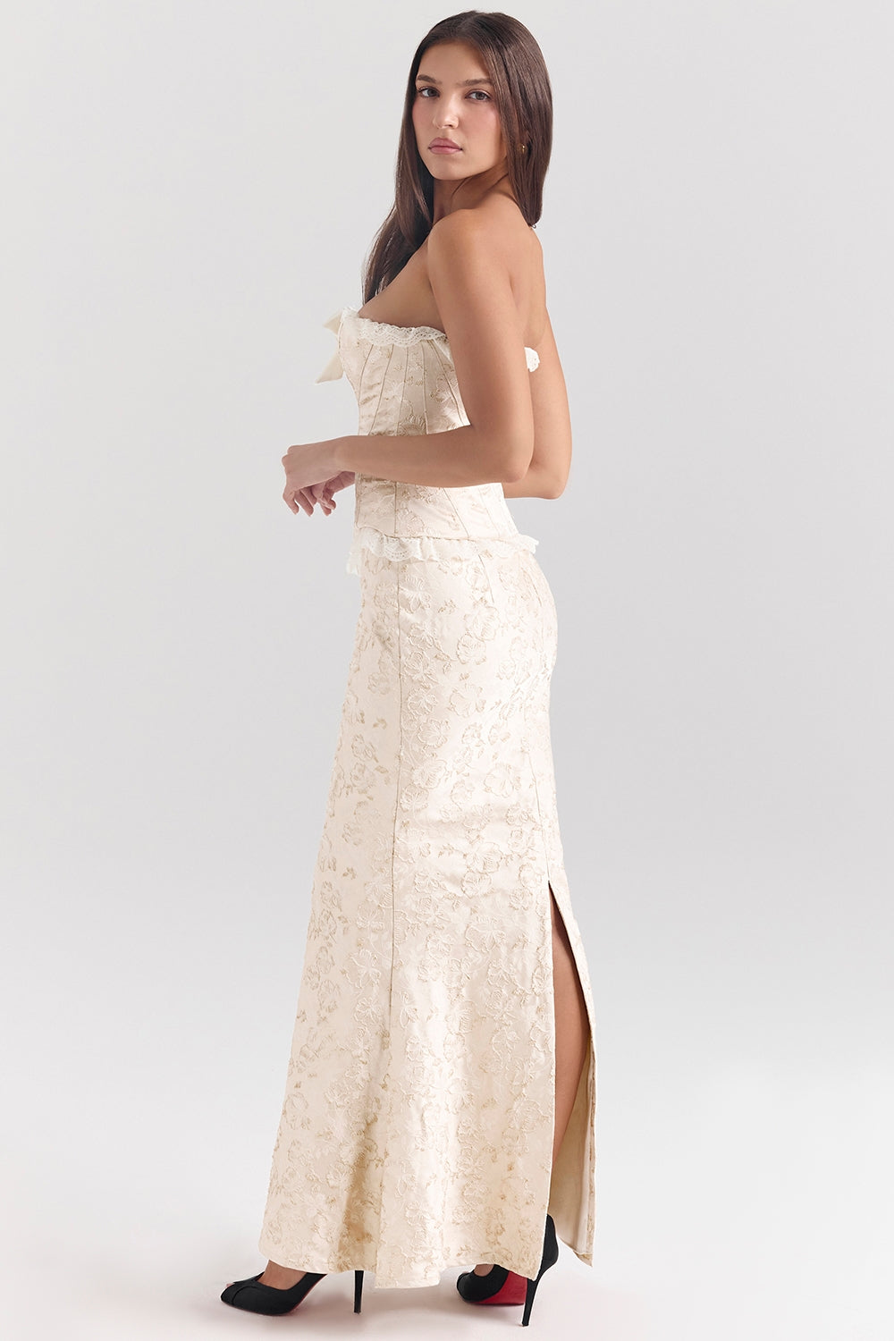 Mara ivory metallic jacquard maxi skirt