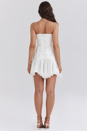Sirena white strapless lace up mini dress