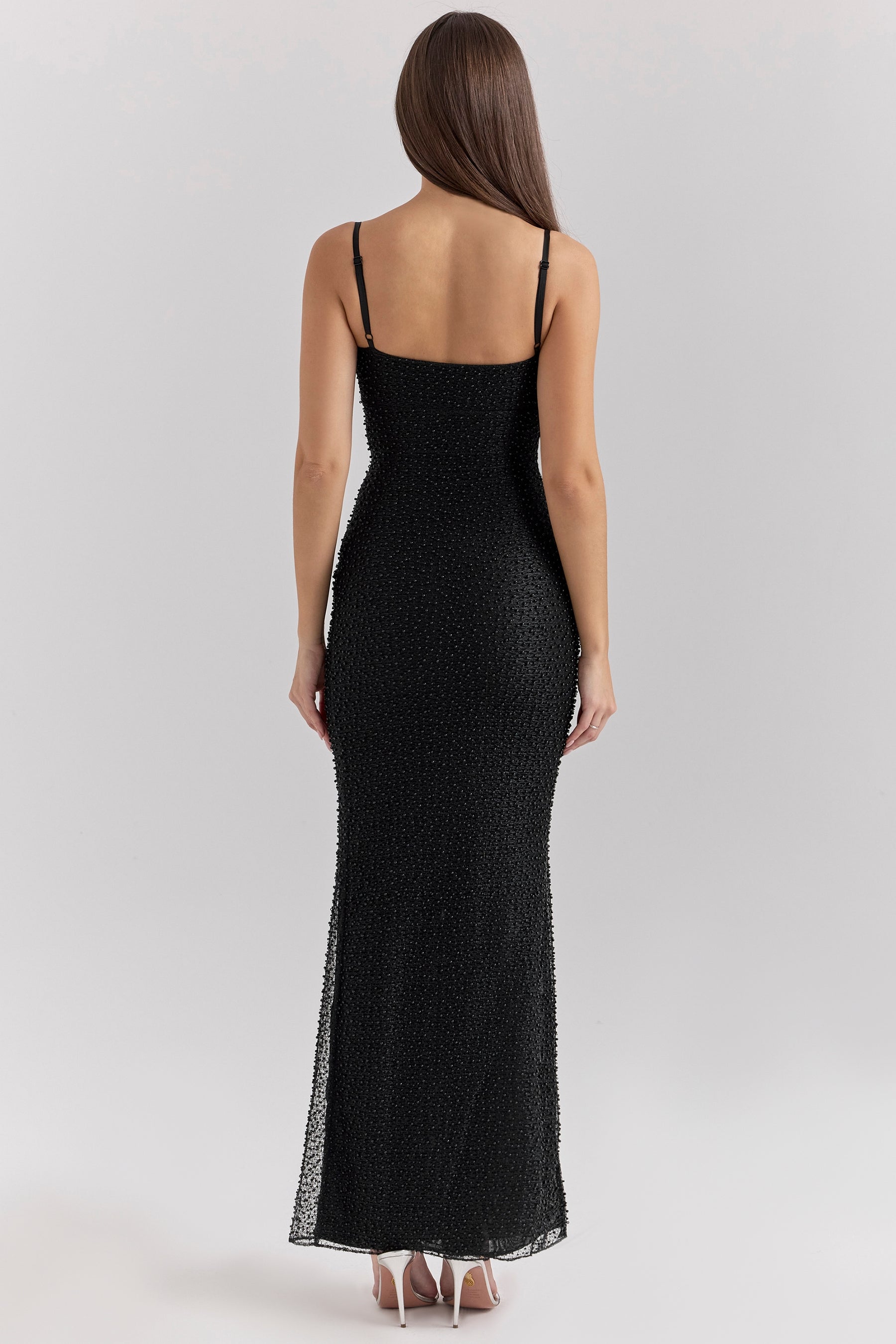 Calla black pearl embellished maxi dress Bridesmaid Collection