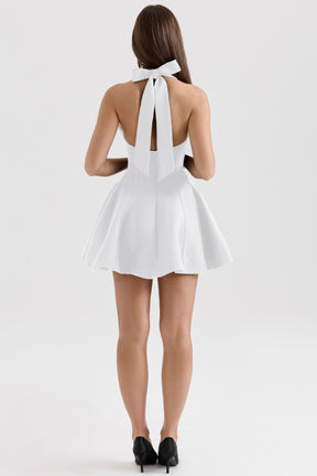 Loulette white halter neck bow mini dress