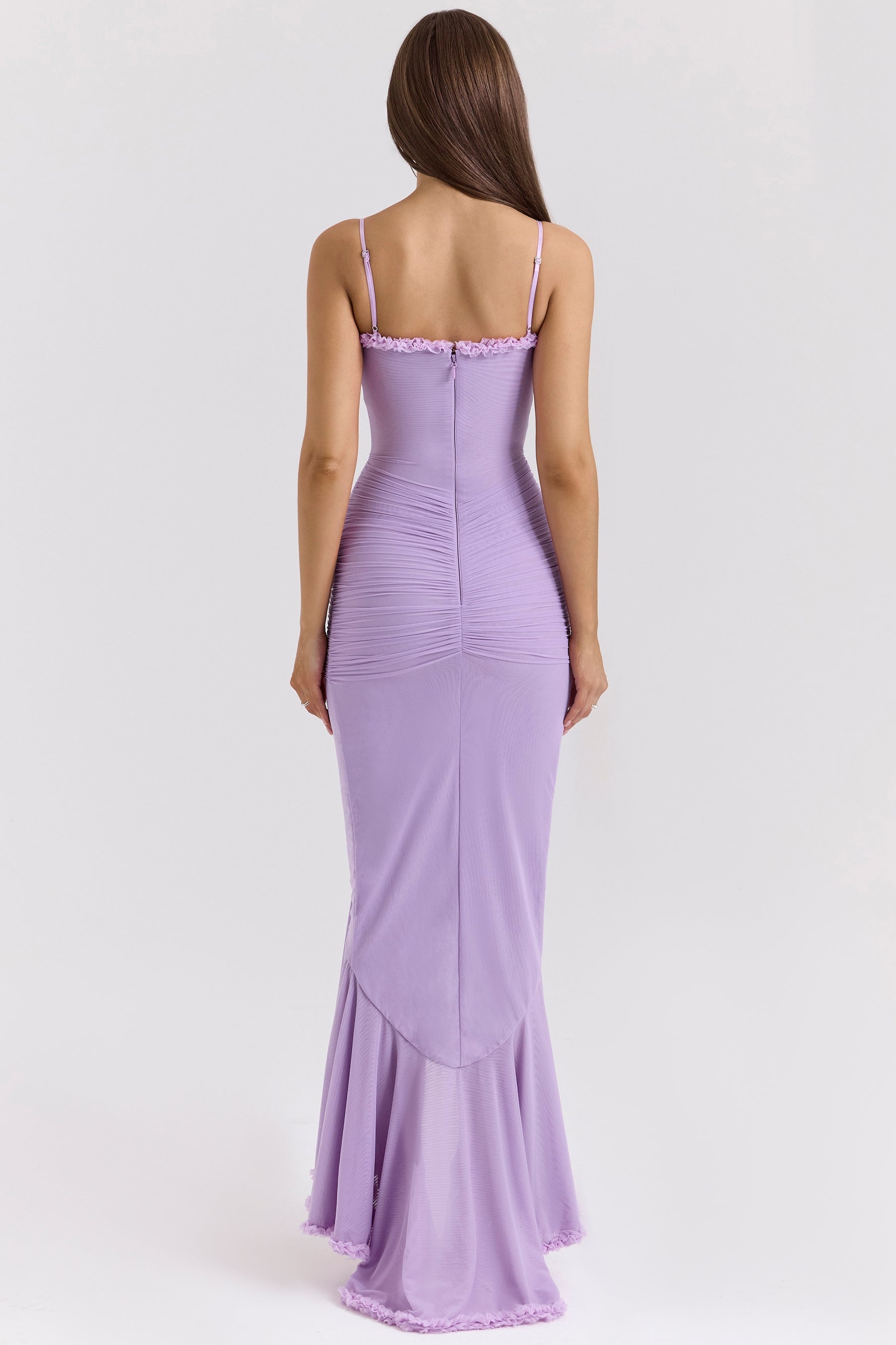 Gabbi orchid mesh ruffled front gown Bridesmaid Collection