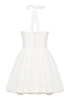 Harriet white broderie anglais halter mini dress