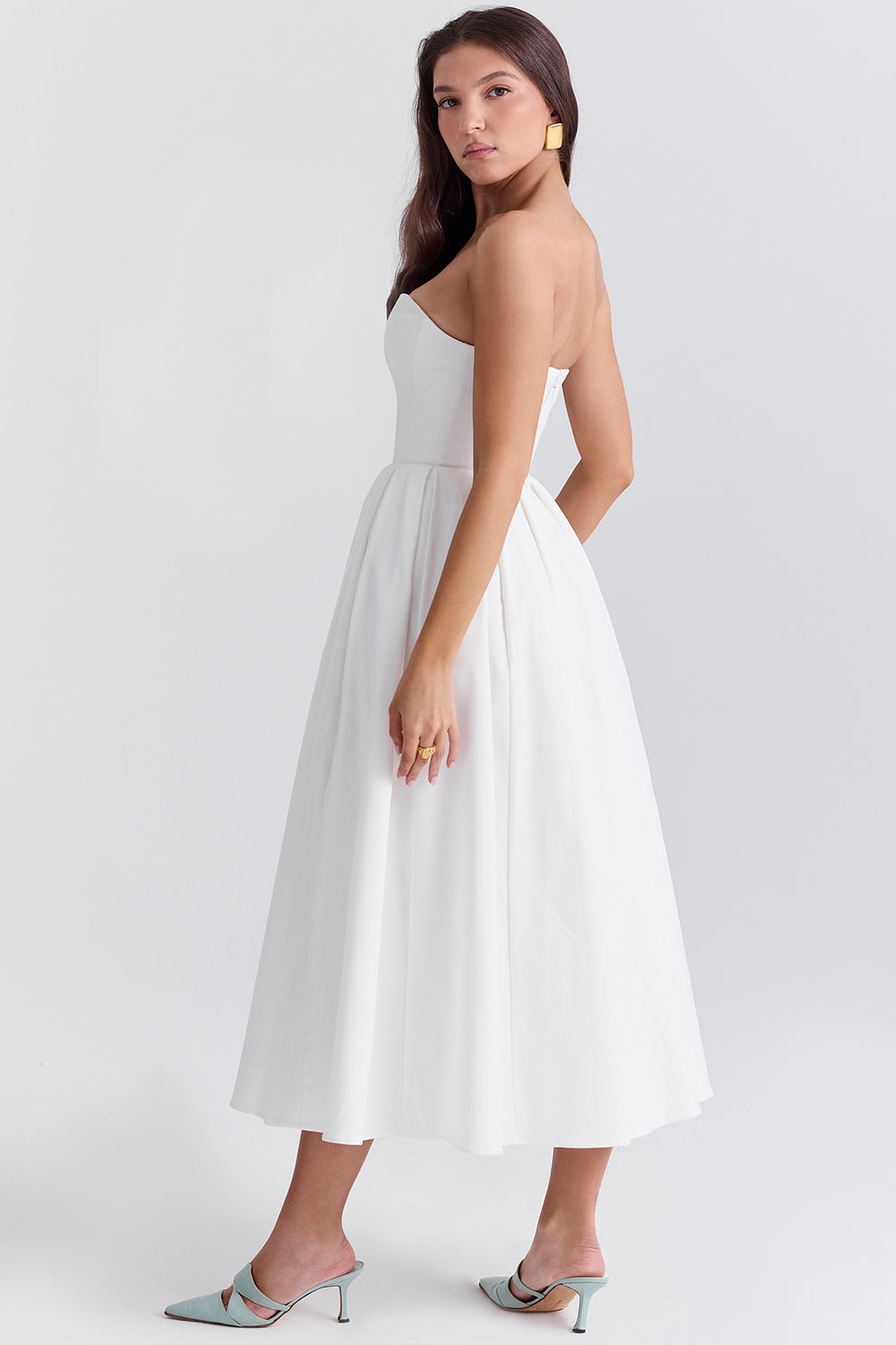 Audrey white strapless midi sundress