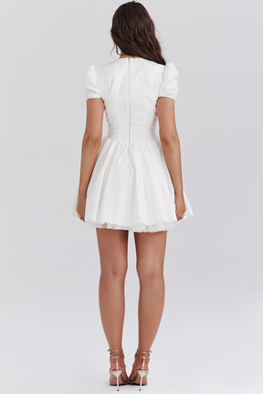 Imani white pleated cotton mini dress