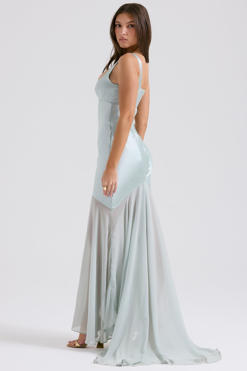 Vittoria pistachio chiffon floor length gown Bridesmaid Collection