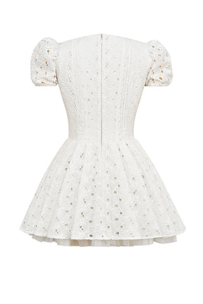 Imani white pleated broderie anglais mini dress