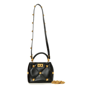 Valentino Small Roman Stud Top Handle Bag In Nappa Black