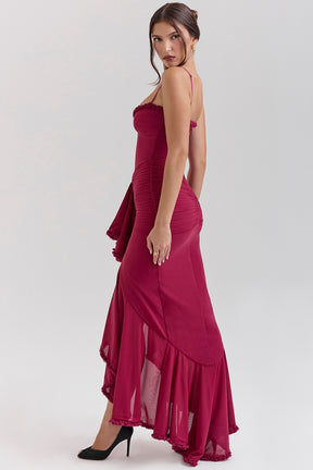 Gabbi wine ruffled front gown Bridesmaid Collection