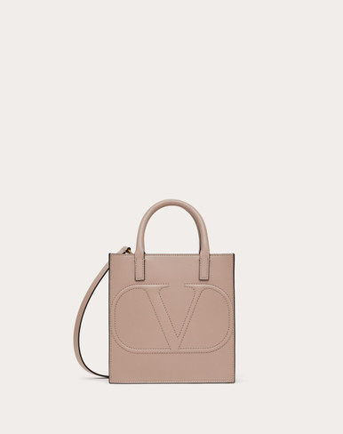VALENTINO Small Vlogo Walk Calfskin Tote Bag – Poudre