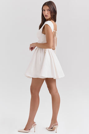 Enchant white open back mini dress