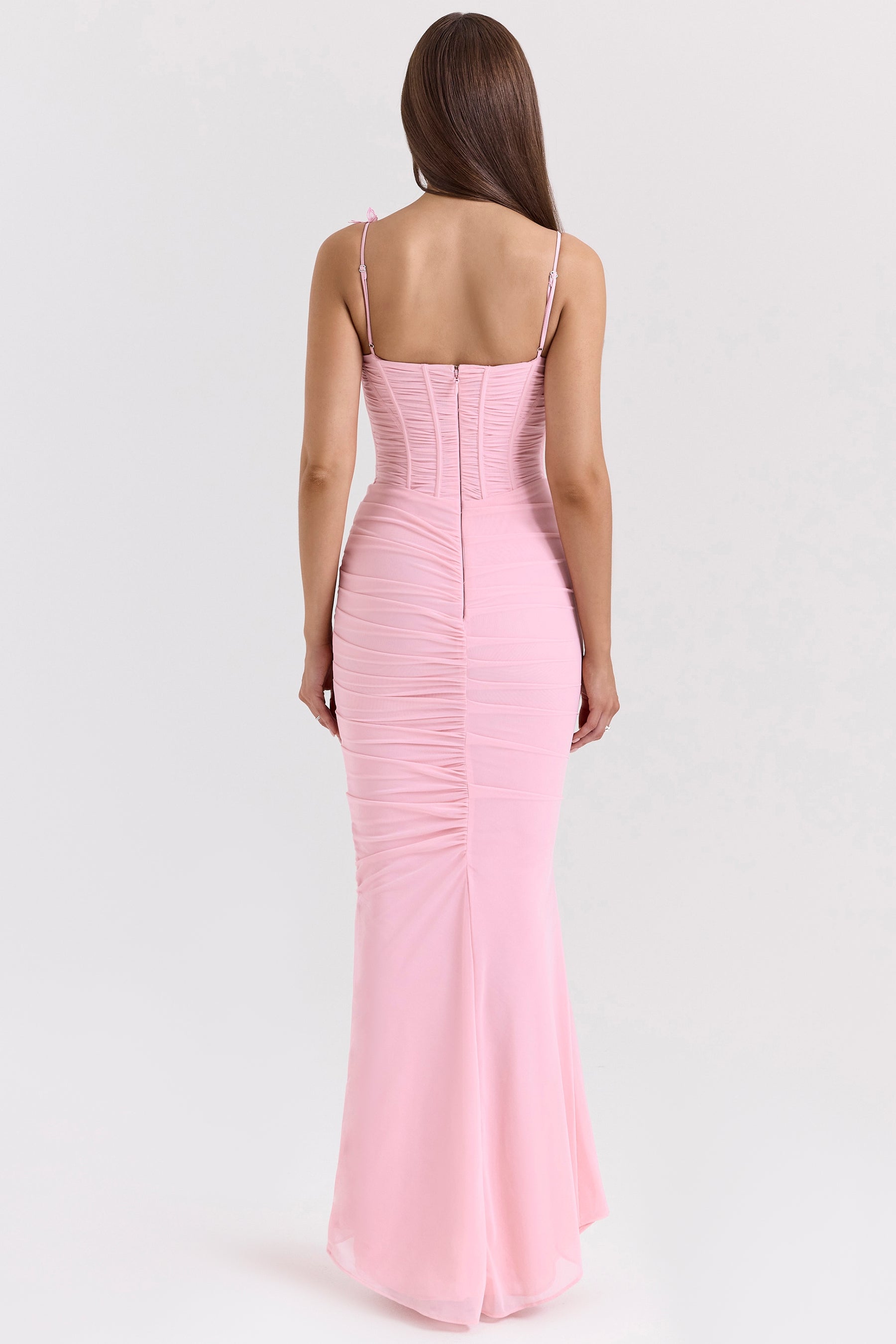 Romola pink stretch mesh butterfly maxi dress Bridesmaid Collection