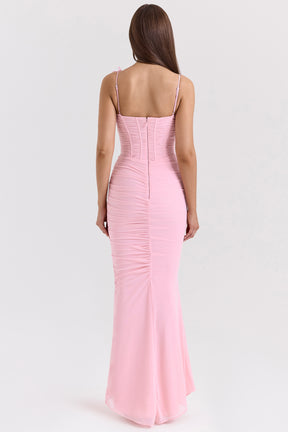 Romola pink stretch mesh butterfly maxi dress Bridesmaid Collection