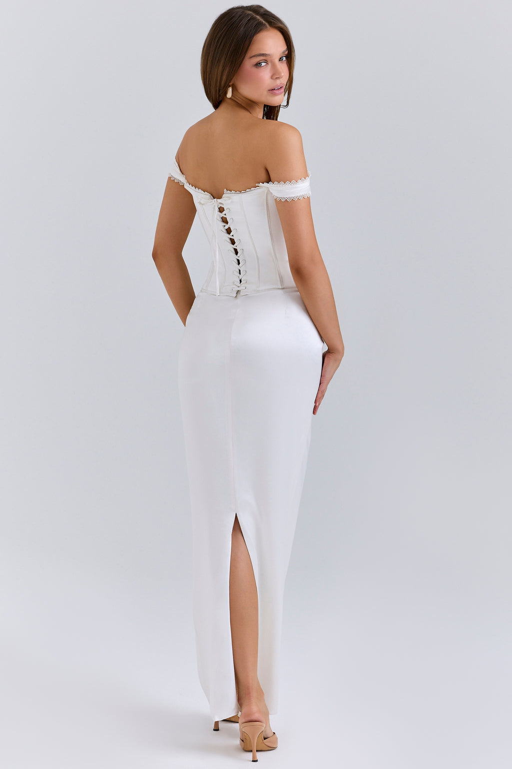 Isis ivory satin corset maxi dress