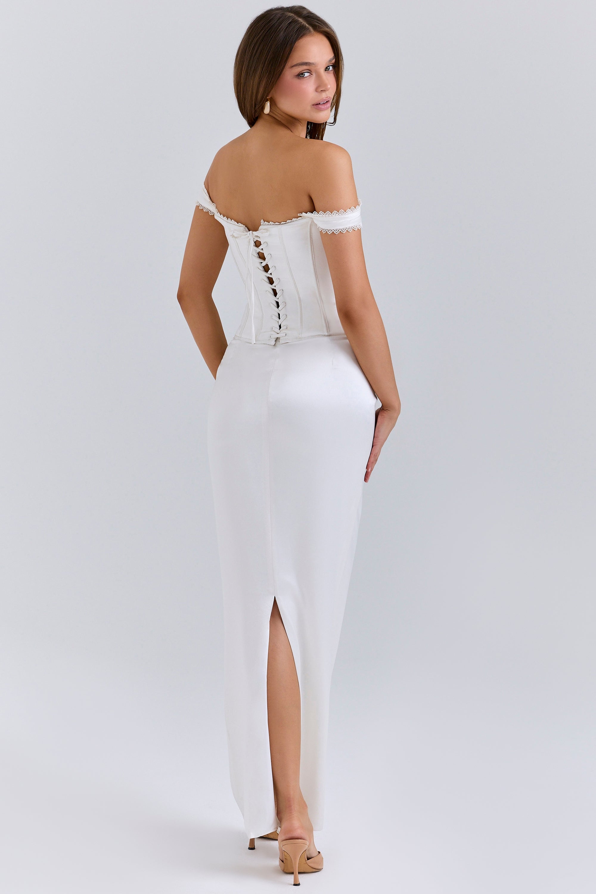 Isis ivory satin corset maxi dress