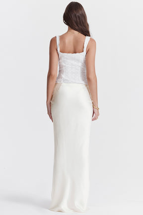 Sydel white satin bias cut maxi skirt