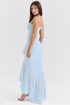 Gabbi ice blue mesh ruffled front gown Bridesmaid Collection