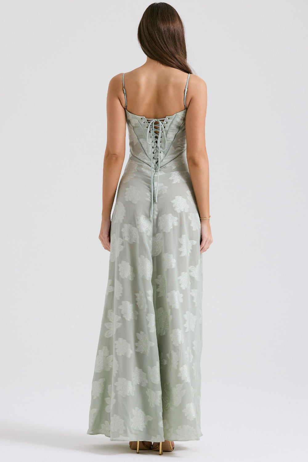 Seren pistachio floral lace back maxi dress Bridesmaid Collection