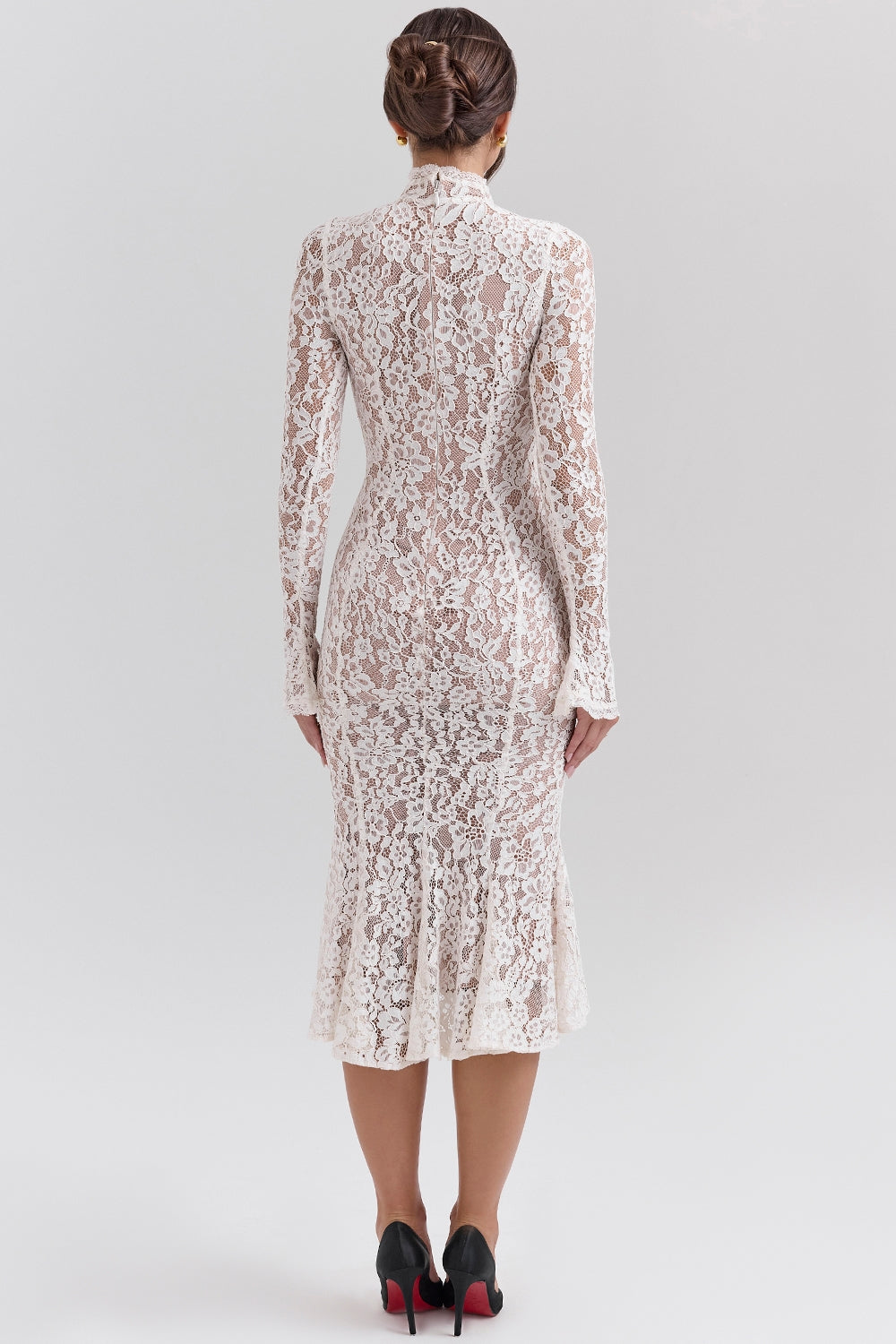 Sophia vintage ivory lace fitted midi dress