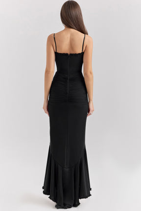 Gabbi black mesh ruffled front gown Bridesmaid Collection