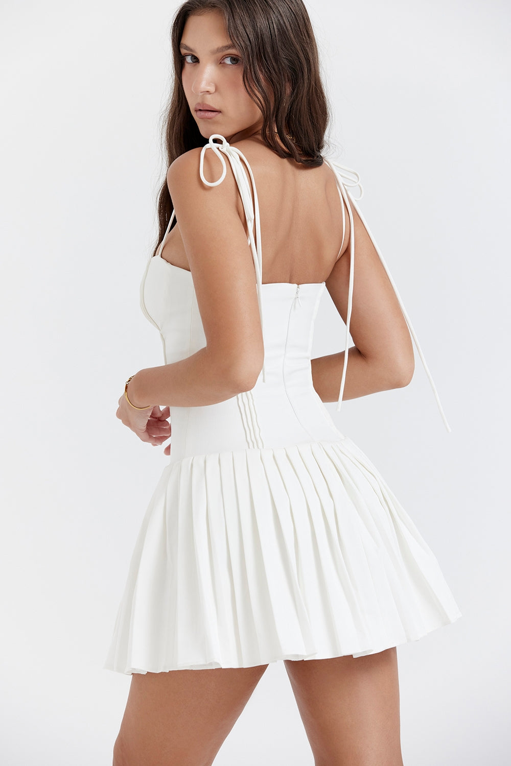 Marcy white pleated mini dress