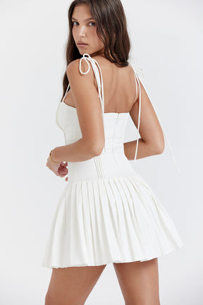 Marcy white pleated mini dress