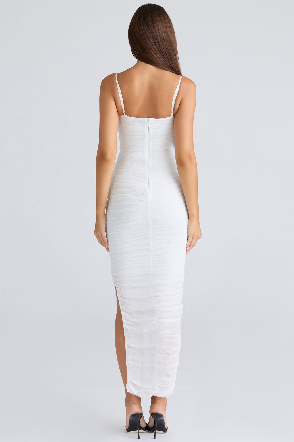 Fornarina white gathered stretch mesh maxi dress
