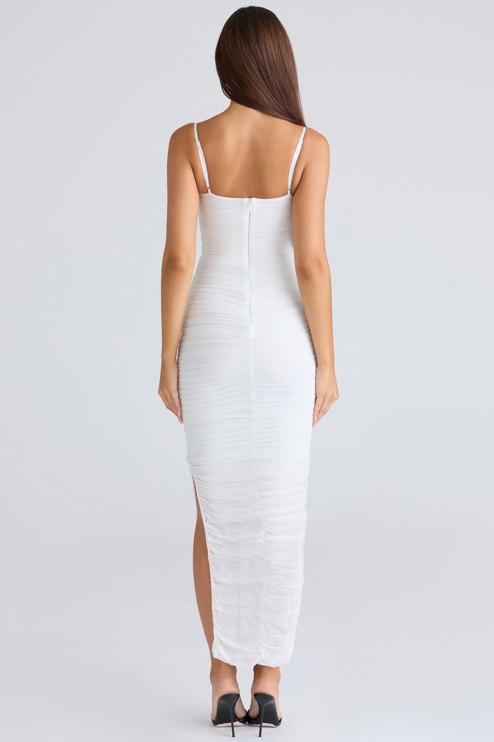 Fornarina white gathered stretch mesh maxi dress