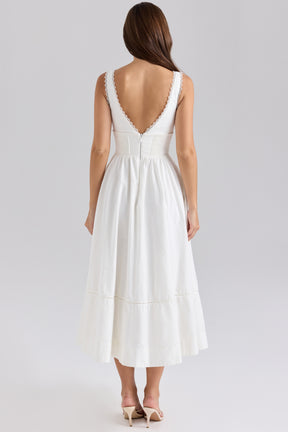 Samia white stretch cotton midi sundress