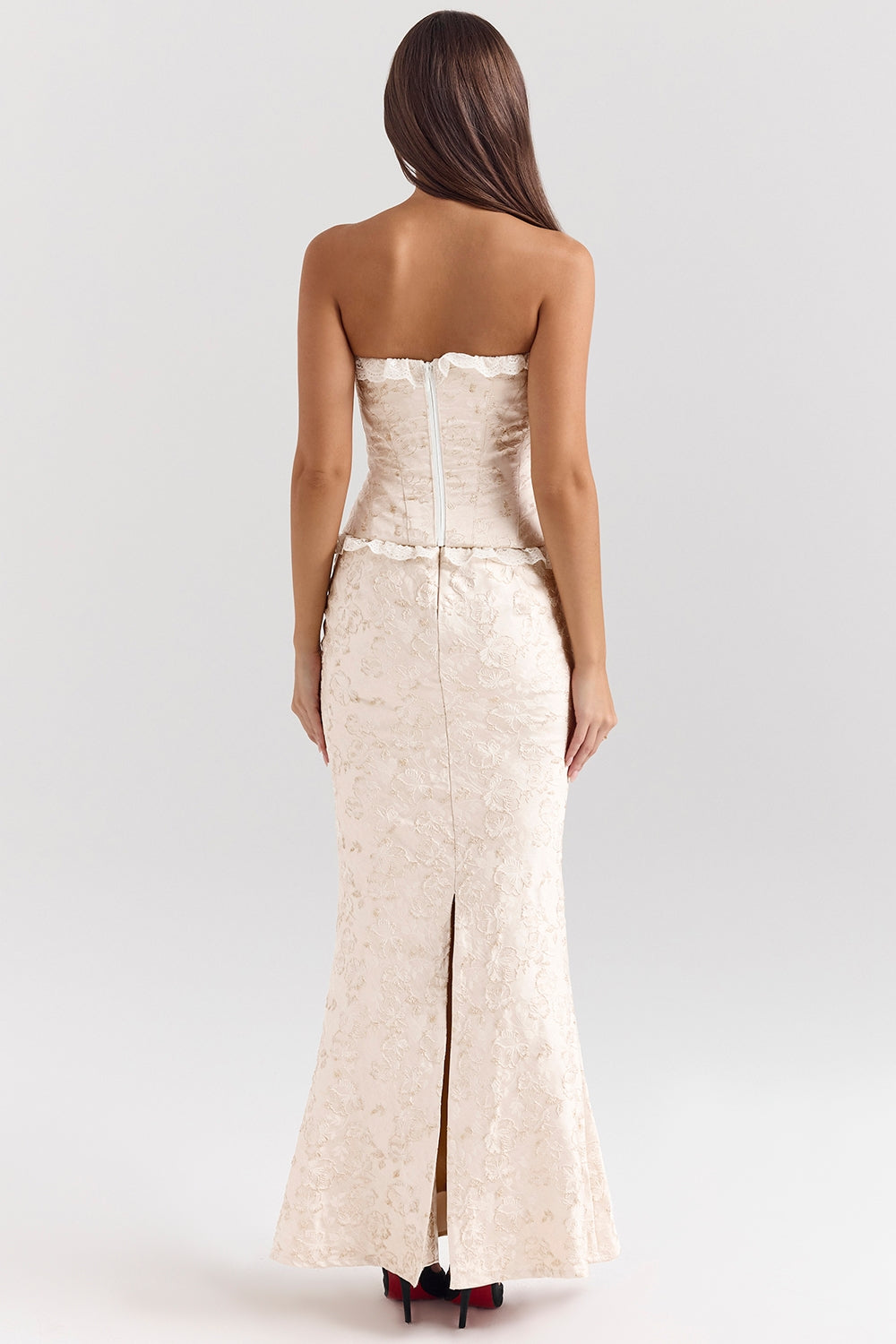 Mara ivory metallic jacquard maxi skirt