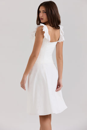 Mathilde white cotton broderie anglaise trim midi dress