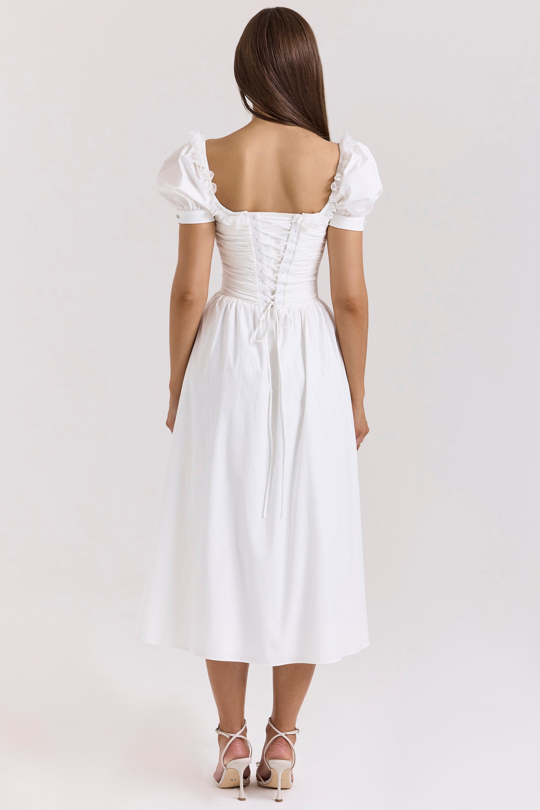 Lulabell white stretch cotton puff sleeve midi dress