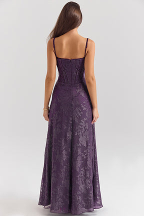 Esme grape lurex chiffon maxi dress Bridesmaid Collection
