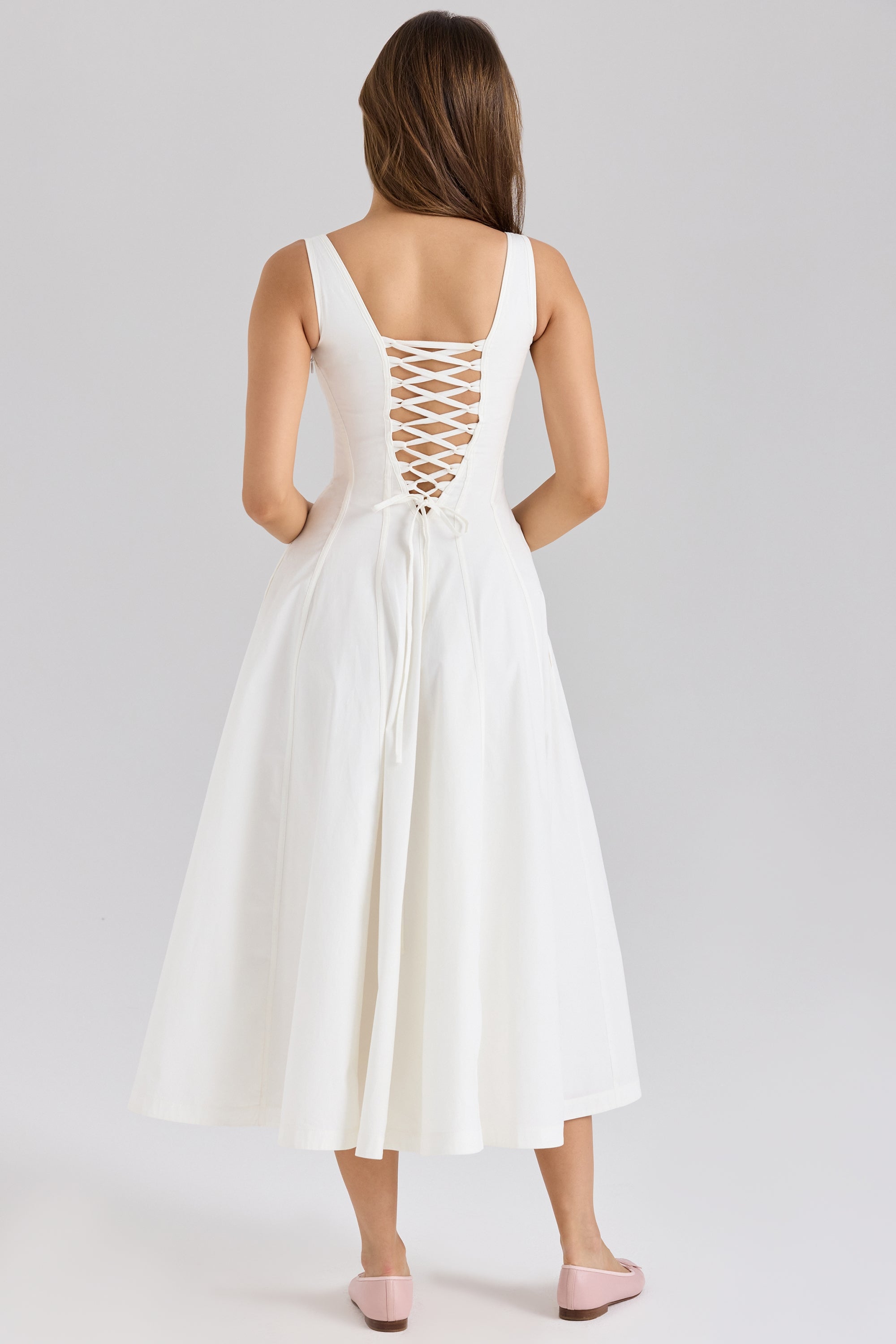 Mariabella white stretch cotton midi sundress