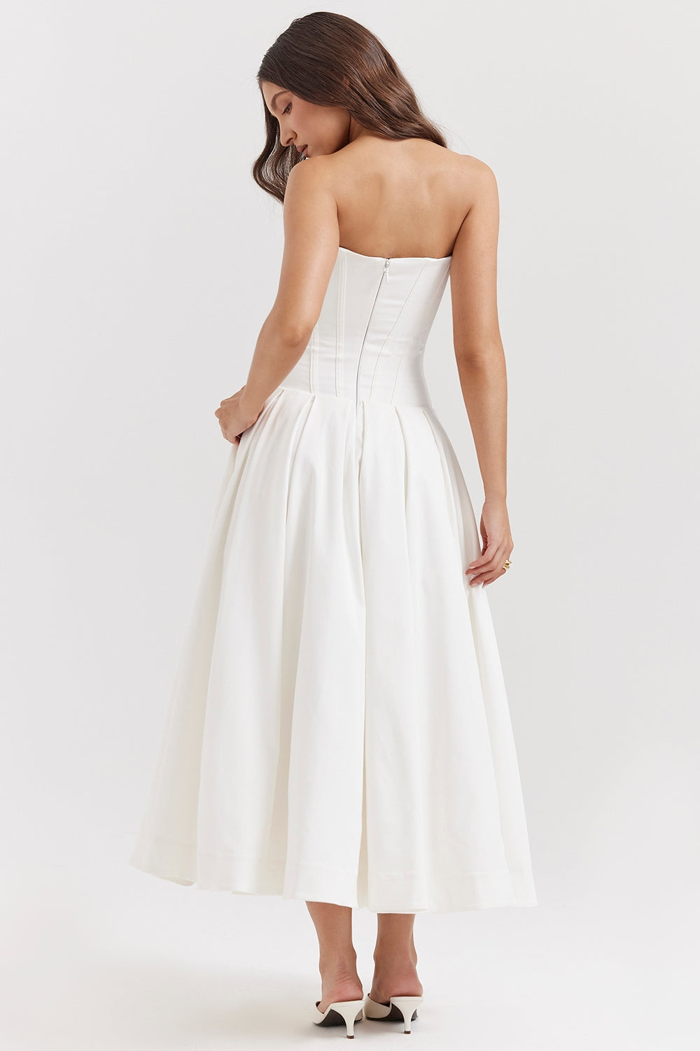 Lady white strapless midi dress